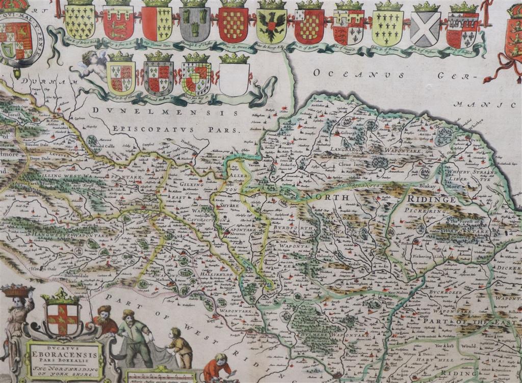A Blaeu hand-coloured map, Ducatus Eboracensis Par Borealis: The North Riding of Yorkshire,
